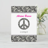 ゼブラ印刷の平和記号誕生日パーティーの招待 招待状 (スタンド正面)