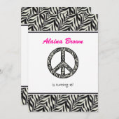 ゼブラ印刷の平和記号誕生日パーティーの招待 招待状 (正面/裏面)