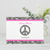 ゼブラ印刷の平和記号誕生日パーティーの招待 招待状 (スタンド正面)