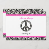 ゼブラ印刷の平和記号誕生日パーティーの招待 招待状 (正面/裏面)