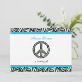 ゼブラ印刷の平和記号誕生日パーティーの招待 招待状 (スタンド正面)