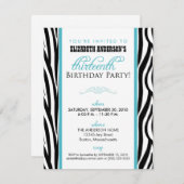 ゼブラ印刷スイート13パーティの招待状(アクア) 招待状 (正面/裏面)