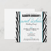 ゼブラ印刷スイート16パーティの招待状（アクア） 招待状 (正面/裏面)