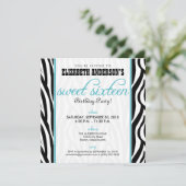 ゼブラ印刷スイート16パーティの招待状（アクア） 招待状 (スタンド正面)
