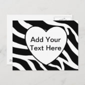 ゼブラ印刷ストライプ白ハート ポストカード (正面/裏面)
