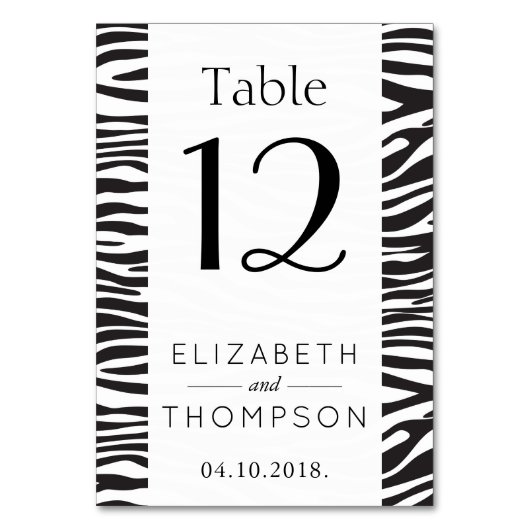 ゼブラ印刷ストライプ、、白黒結婚、 テーブルナンバー (正面)