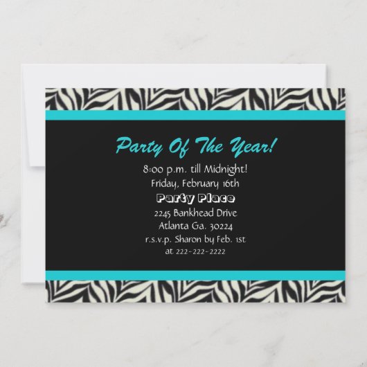 ゼブラ印刷バースデーパーティ招待状 招待状 (裏面)