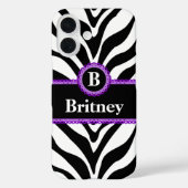 ゼブラ印刷パープルレースモノグラム名 Case-Mate iPhoneケース (裏面)