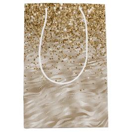 ゼブラ印刷フェイク金ゴールドグリッター ミディアムペーパーバッグ