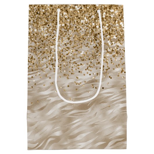 ゼブラ印刷フェイク金ゴールドグリッター ミディアムペーパーバッグ (裏面)