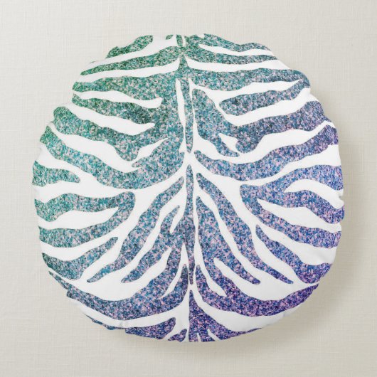 ゼブラ印刷ブルー装飾用クッション ラウンドクッション (正面)