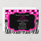 ゼブラ印刷水玉模様誕生日招待状 招待状 (正面/裏面)