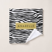 ゼブラ印刷、ゼブラ、白黒、あなたの名前 バスタオルセット (ウォッシュタオル)