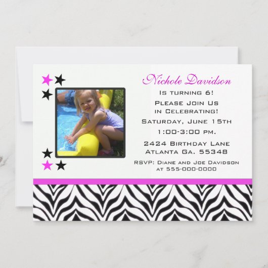 ゼブラ印刷:第6バースデーパーティ招待状 招待状 (正面)
