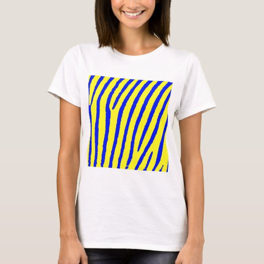 ゼブラ印刷（黄色と青） Tシャツ (正面)