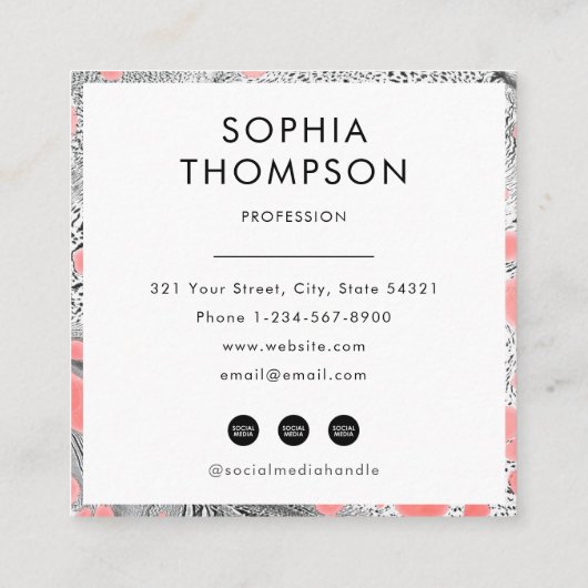 ゼブラ大理石抽象芸術QRコードソーシャルメディア スクエア名刺 (裏面)