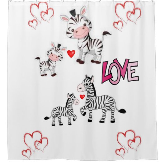 ゼブラ子供のバレンタインデーのショーカーテンホワイト シャワーカーテン (正面)