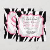 ゼブラ柄とピンクのカップケーキの誕生日パーティー招待状 招待状 (正面/裏面)