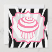 ゼブラ柄とピンクのカップケーキの誕生日パーティー招待状 招待状 (裏面)