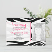 ゼブラ柄とピンクの卒業写真発表 招待状 (スタンド正面)