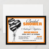 ゼブラ柄のオレンジ色の風船を使ったおしゃれな結婚前のお祝いパーティー 招待状 (正面/裏面)