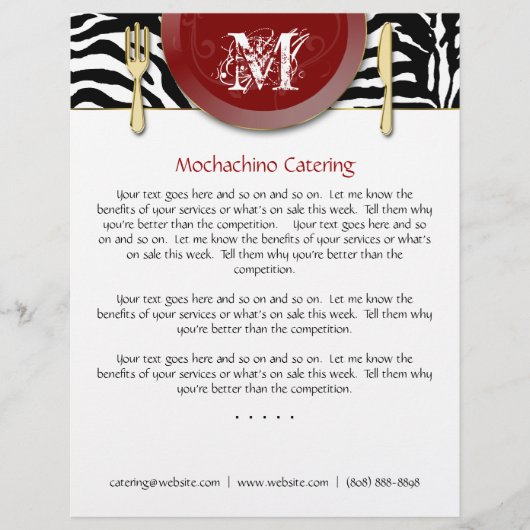 ゼブラ柄のフライヤー ケータリング用品 赤 チラシ (正面)