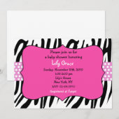 ゼブラ柄のホットピンクのベビーシャワー招待状 招待状 (正面/裏面)