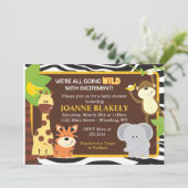 ゼブラ柄ジャングルサファリ ベビーシャワー招待状 招待状 (スタンド正面)