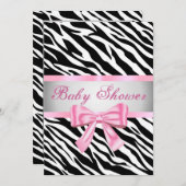 ゼブラ柄ピンクの弓のベビーシャワー招待状 招待状 (正面/裏面)