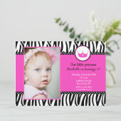 ゼブラ柄プリンセスフォト誕生日招待状 招待状 (スタンド正面)