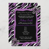 ゼブラ柄ベビーシャワー招待状 - パープル 招待状 (正面/裏面)