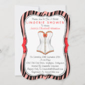 ゼブラ柄ランジェリーシャワー 赤と白のコルセット 招待状 (正面)