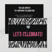 ゼブラ柄 いつでも; 誕生日 招待状 (正面/裏面)