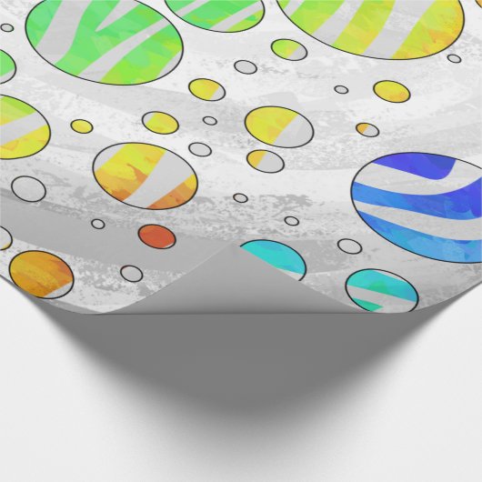 ゼブラ水玉模様レインボーアンドホワイトプリント ラッピングペーパー (角)