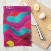 ゼブラ波ピンク海軍レインボーパターン キッチンタオル (四つ折り)