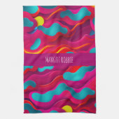 ゼブラ波ピンク海軍レインボーパターン キッチンタオル (縦)