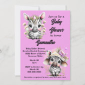 ゼブラ漫画かわいいジャングルサファリガールグリッター 招待状 (正面)