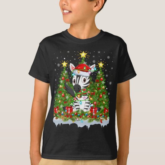 ゼブラ照明クリスマスツリーラバーゼブラおもしろいクリスム Tシャツ (正面)