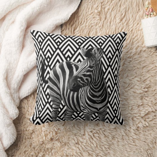 ゼブラ白黒アールデコジオメトリアーバン クッション (ブランケット)