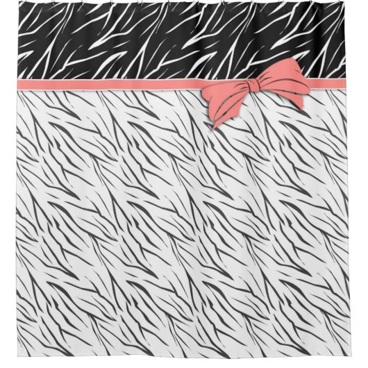 ゼブラ皮白黒タイガーレザーストライプピンク シャワーカーテン (正面)