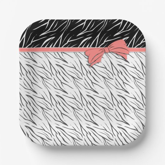 ゼブラ皮白黒タイガーレザーストライプピンク ペーパープレート (正面)