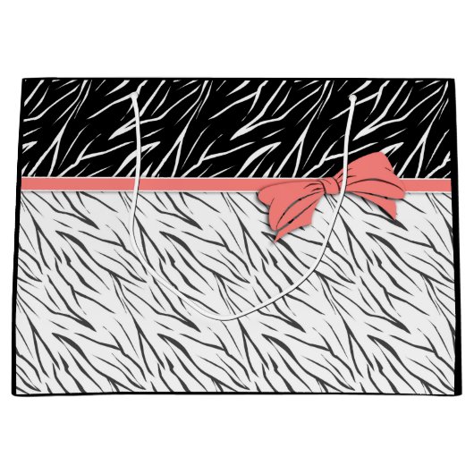 ゼブラ皮白黒タイガーレザーストライプピンク ラージペーパーバッグ (正面)