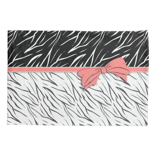 ゼブラ皮白黒タイガーレザーストライプピンク 枕カバー (裏面)