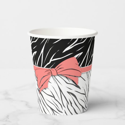ゼブラ皮白黒タイガーレザーストライプピンク 紙コップ (裏面)
