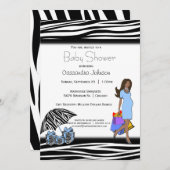 ゼブラ縞と青いアフリカ系アメリカ人のママ 招待状 (正面/裏面)