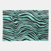 ゼブラ縞サファリスキンアニマルプリントティール(緑がかった色)ブラック キッチンタオル (横)