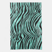 ゼブラ縞サファリスキンアニマルプリントティール(緑がかった色)ブラック キッチンタオル (縦)