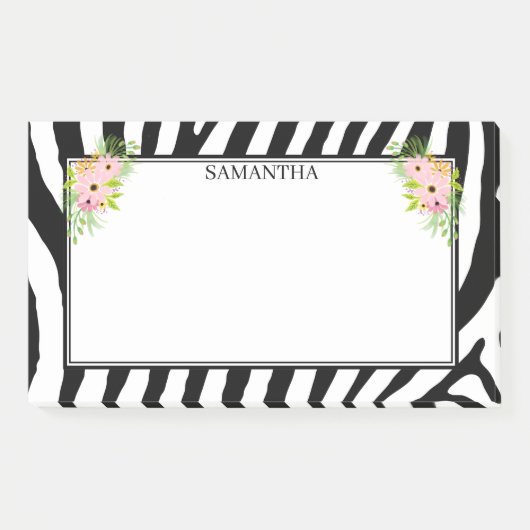 ゼブラ縞模様と花 ポストイット (正面)