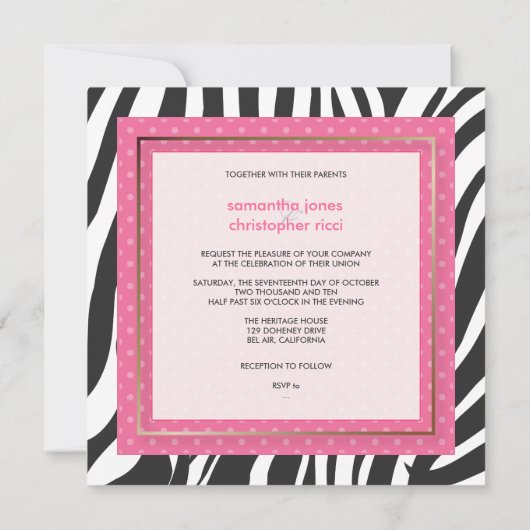 ゼブラ縞/結婚式招待状 招待状 (裏面)