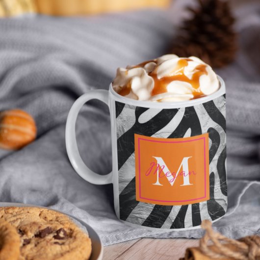 ゼブラ芸術的ストライプオレンジ&ホットピンクスタイリッシュ コーヒーマグカップ